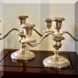 S13. Pair of Gorham Sterling Silver 3-light weighted and reinforced candelabras. Some dents to base. - $145 